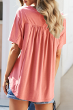 Casual Solid Buckle Fold O Neck T-Shirts