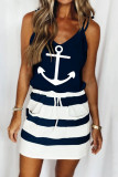 Fashion Casual Striped Patchwork V Neck A Line Dresses
