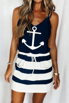 Fashion Casual Striped Patchwork V Neck A Line Dresses