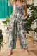 Casual Print Pocket Buttons Square Collar Straight Jumpsuits