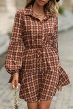 Elegant College Plaid Frenulum Turndown Collar A Line Dresses