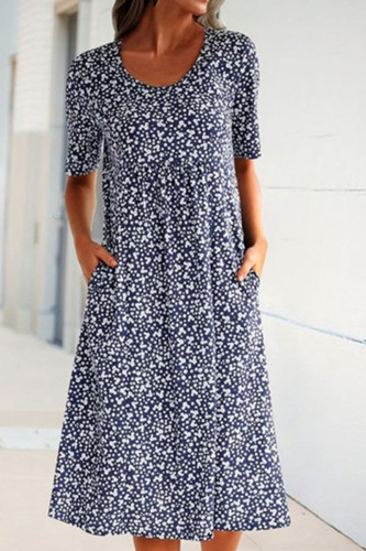 Fashion British Style Print Split Joint O Neck Dresses