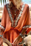 Fashion Street Print Split Joint V Neck Lantern Skirt Dresses