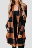 Casual Plaid Pocket Buckle Turndown Collar Outerwear