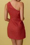 Fashion Casual Solid Split Joint One Shoulder A Line Dresses