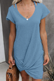 Casual Solid Split Joint Fold V Neck A Line Dresses