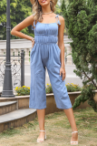 Sweet Solid Tassel Frenulum Capris Strapless Regular Jumpsuits