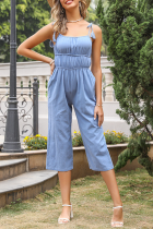 Sweet Solid Tassel Frenulum Capris Strapless Regular Jumpsuits