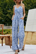 Fashion Street Print Patchwork V Neck Loose Jumpsuits