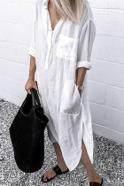 Casual Solid Patchwork Turndown Collar Shirt Dress Dresses