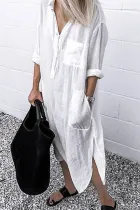 Casual Solid Patchwork Turndown Collar Shirt Dress Dresses