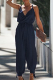 Casual Street Print Solid Draw String Backless V Neck Regular Jumpsuits
