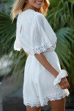 Fashion Street Solid Frenulum V Neck Loose Rompers