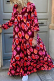Fashion Street Print Patchwork V Neck A Line Dresses