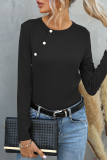 Street Solid Split Joint Buckle O Neck Tops