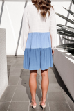 Casual Patchwork Contrast O Neck Cake Skirt Dresses