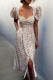 Fashion Vintage Print Slit V Neck A Line Dresses