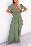 Elegant Solid Frenulum Buckle V Neck A Line Dresses