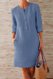 Fashion Casual Solid Split Joint O Neck A Line Dresses