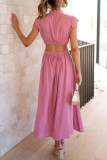 Sweet Elegant Solid Hollowed Out Mandarin Collar A Line Dresses(9 Colors)