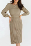 Solid Bandage O Neck One Step Skirt Dresses