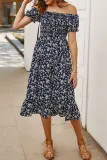Fashion Street Print Split Joint Off the Shoulder A Line Dresses