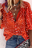 Casual Print Split Joint Turndown Collar Mid Waist Tops