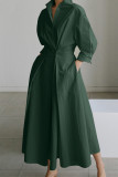 Women's Solid Pocket Button Lapel Long Sleeve Maxi Shirt Dress