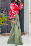 Sweet Striped Patchwork Pocket Fold V Neck Long Sleeve Two Pieces