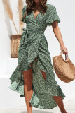Fashion Street Print Slit V Neck Irregular Dresses