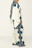 Casual Print Patchwork Buckle Asymmetrical Turndown Collar Long Sleeve Two Pieces