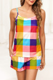 Fashion Simplicity Plaid Split Joint Spaghetti Strap Sleeveless Two Pieces