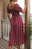 Fashion Elegant Print Split Joint Slit Square Collar A Line Dresses