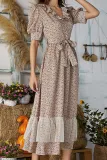 Elegant Floral With Belt Mesh V Neck A Line Dresses