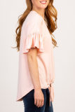 Casual Solid Buckle Strap Design V Neck Tops