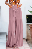 Casual Solid Bandage Loose High Waist Wide Leg Solid Color Bottoms