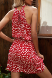 Elegant Print Floral Frenulum Halter A Line Dresses