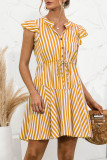 Fashion Sweet Striped Split Joint V Neck A Line Dresses