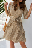 Fashion Simplicity Print Patchwork V Neck A Line Dresses