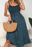 Sweet Dot Frenulum Buckle U Neck A Line Dresses