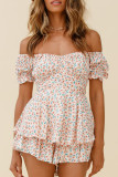 Fashion Street Print Patchwork Off the Shoulder Loose Rompers
