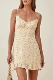 Fashion Elegant Floral Flounce Fold V Neck A Line Dresses