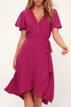 Fashion Sweet Solid Patchwork V Neck Irregular Dresses