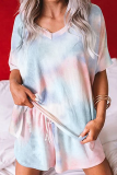 Fashion Patchwork Patchwork V Neck Short Sleeve Two Pieces