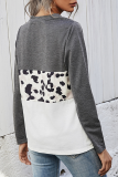 Casual Leopard Split Joint V Neck Tops