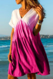 Fashion British Style Gradual Change Split Joint V Neck Princess Dresses