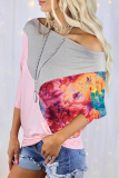 Casual Print Contrast Off the Shoulder T-Shirts