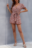 Fashion Elegant Floral With Belt V Neck Rompers