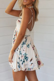 Fashion Street Print Backless V Neck Sling Dresses