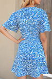Elegant Floral Buckle V Neck A Line Dresses